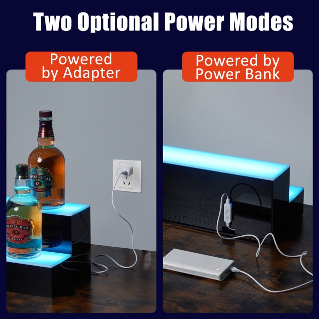 60 Inch 2-Tier LED Liquor Bottle Display Shelf – Wall-Mounted Acrylic Bar Shelf, Multicolor Lighting, Wireless, RF Remote & App Control – Home/Commercial Bar Organizer, Rectangle, 2nd Floor