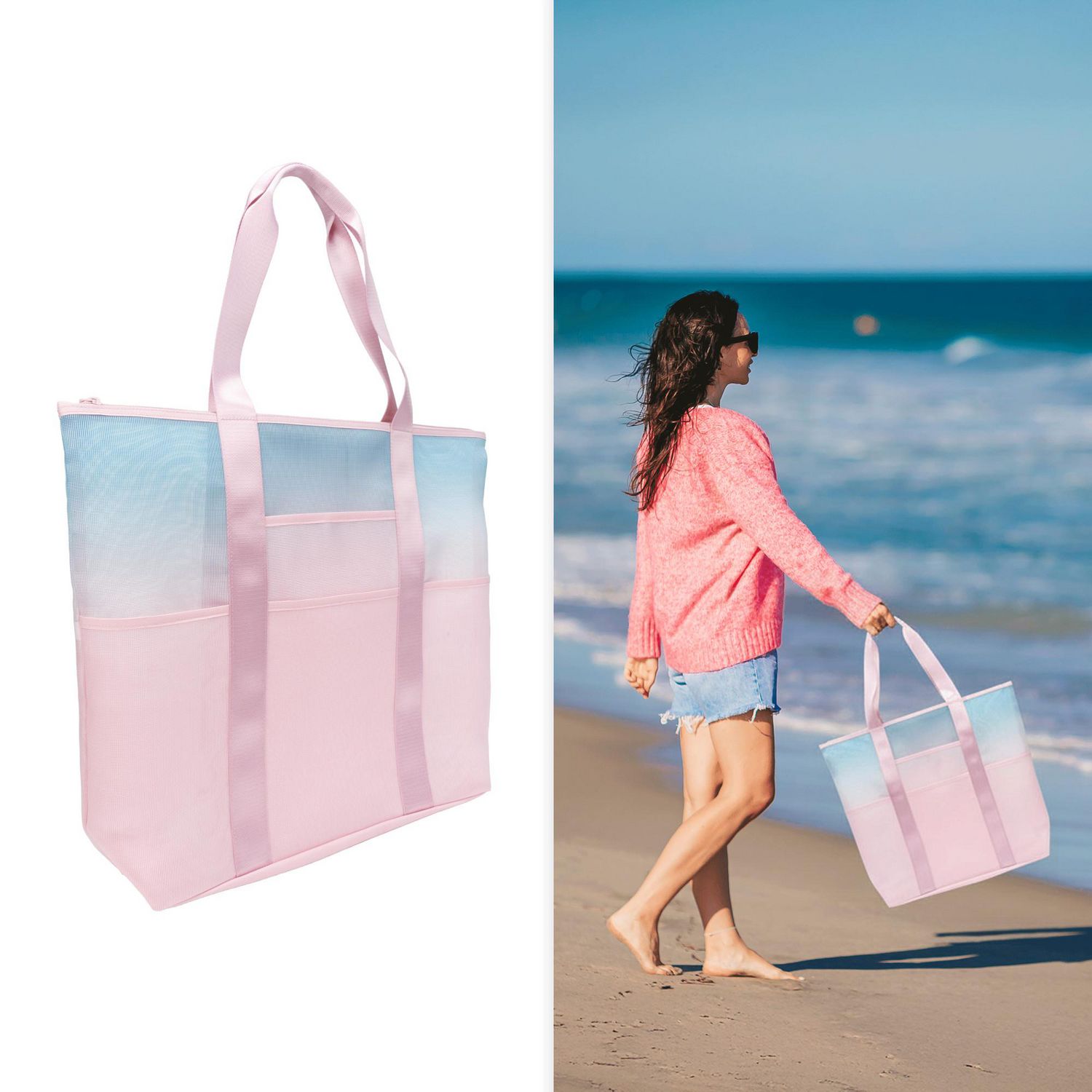 Sac fourre-tout en mesh à poches multiples pour femme adulte Time and Tru