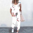 thumbnail image 2 of Mikilon Ensemble Stylé pour Femmes 2 Pcs Été Imprimé Ensemble Deux Pièces (Manches Courtes + Pantalon) Chandail Sans Capuche Funky Confort Haut/chemise à Manches Courtes à Col Rond Funky Confort Noir-A L, 2 of 3