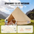 thumbnail image 4 of VEVOR Canvas Bell Tent, 4 Seasons 4 m/13.12 ft Yurt Tent, Canvas Tent for Camping with Stove Jack, Breathable Tent Holds up to 6 People, Family Camping Outdoor Hunting Party, 4 of 9
