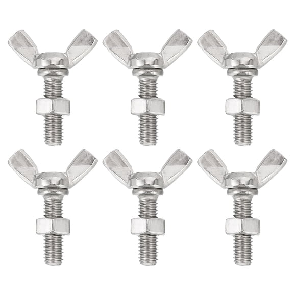 Unique Bargains 6pack M6-1x20mm Wing Butterfly Screws Bolts with 6pack Nuts, 304 Stainless Steel