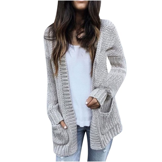 Timegard Cardigan for Women Long Sleeve Knitted Jackets Coat Open Front Outwear Fall Winter Solid Color