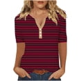 thumbnail image 2 of LOVZFMLL T-Shirts d'Été pour Femmes Mode à Rayures Imprimées Manches Courtes Blouse-Col T-Shirt Décontracté à Boutons, 2 of 5