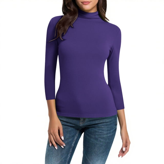 Women's Mock Neck Shirt 2025 - 3/4 Sleeve Slim Fit | Basic Layering Tee
