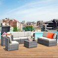thumbnail image 3 of Patiojoy 8-Piece Outdoor Wicker Rattan Conversation Sofa Set w/ Storage Table White, 3 of 9
