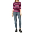 thumbnail image 2 of INSPIRE CHIC Hauts pour Femmes Non Doublés Col Rond Manches au Coude Coupe Ajustée T-Shirt Décontracté TP Rouge Noir, 2 of 8
