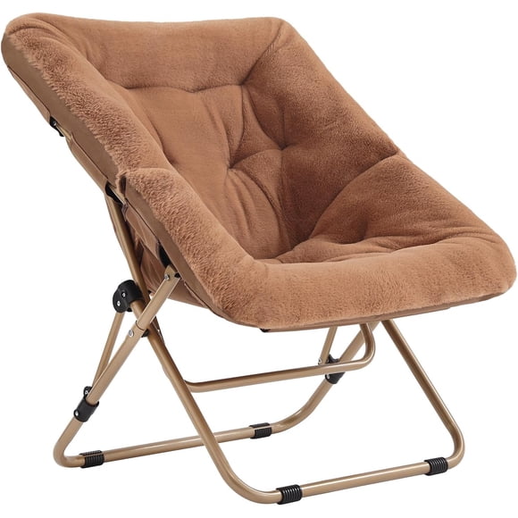 Comfy Chair Soft Faux Fur Oversized Folding Chair Lounge Lazy Chair for Adults Metal Moon Chair for Bedroom Living Room Dorm Rooms
