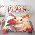 thumbnail image 1 of Ensemble Douillette Très Grand « Bed in a Bag » 7 Pièces pour Lit avec Motif de Lapin, Ensembles de Literie Roses Rouges Romantiques, Ensembles de Douillette à Fleurs, Ensemble de Draps Kawaii Animaux Sauvages avec Douillette, 1 of 6