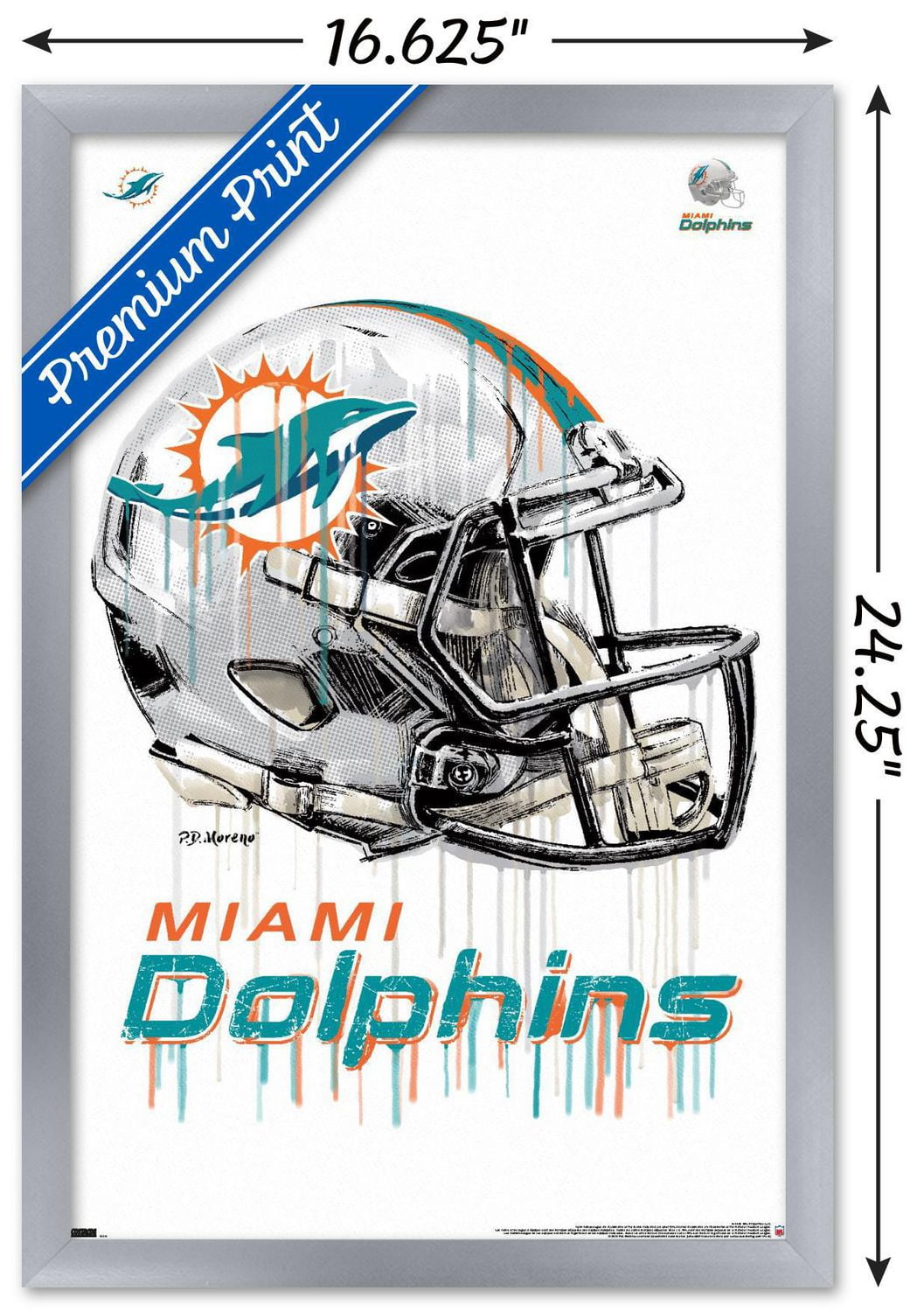 NFL Miami Dolphins - Drip Helmet 20 Wall Poster with Magnetic Frame