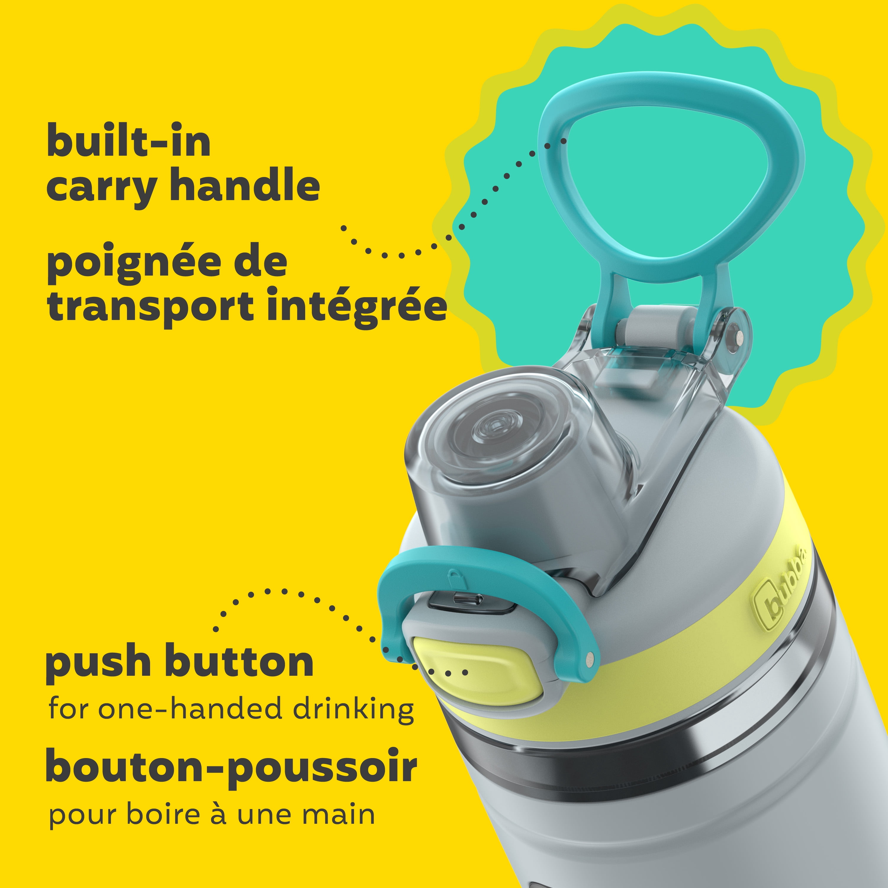 bubba Kids Flo Water Bottle, 16 oz (473 ml), Wide Mouth, Silicone Sleeve, Push Button Lid