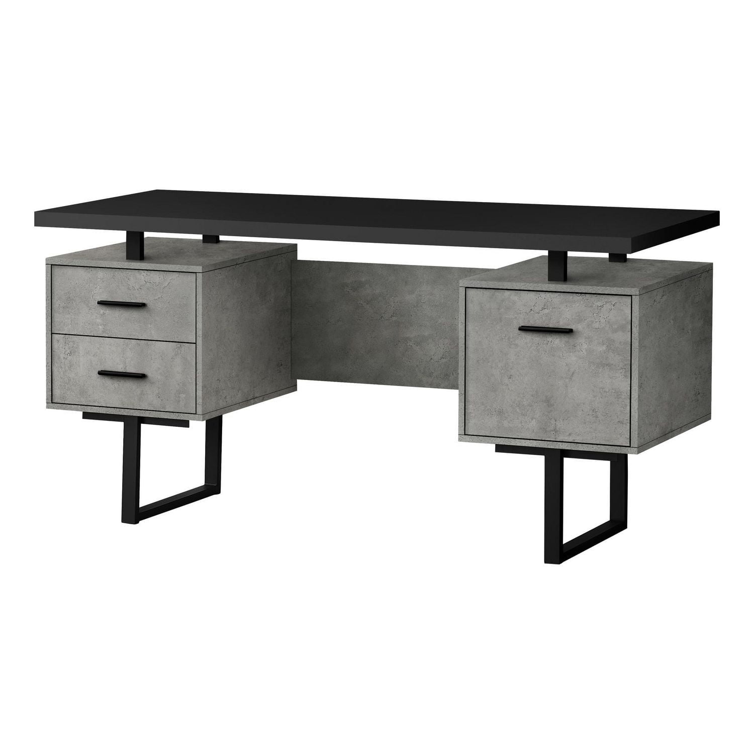 Monarch Specialties Computer Desk, Home Office, Laptop, Left, Right Set-up, Storage Drawers, 60"l, Work, Metal, Laminate, Grey, Black, Contemporary, Modern