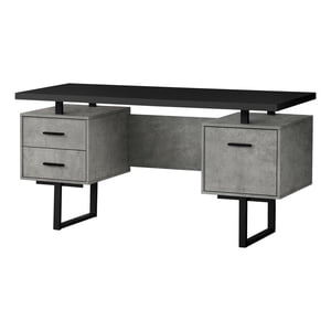 Monarch Specialties Bureau d'ordinateur, Bureau à la maison, Ordinateur portable, Gauche, Installation droite, Tiroirs de rangement, 60"l, Travail, Métal, Stratifié, Gris, Noir, Contemporain, Moderne