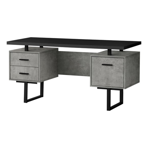 Monarch Specialties Computer Desk, Home Office, Laptop, Left, Right Set-up, Storage Drawers, 60"l, Work, Metal, Laminate, Grey, Black, Contemporary, Modern