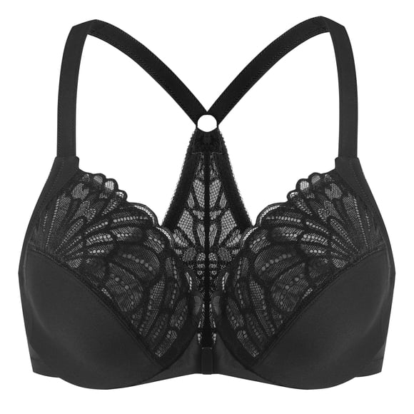 MELENECA Female Racerback Front Closure Unlined Underwire Bra for Women Black 34E