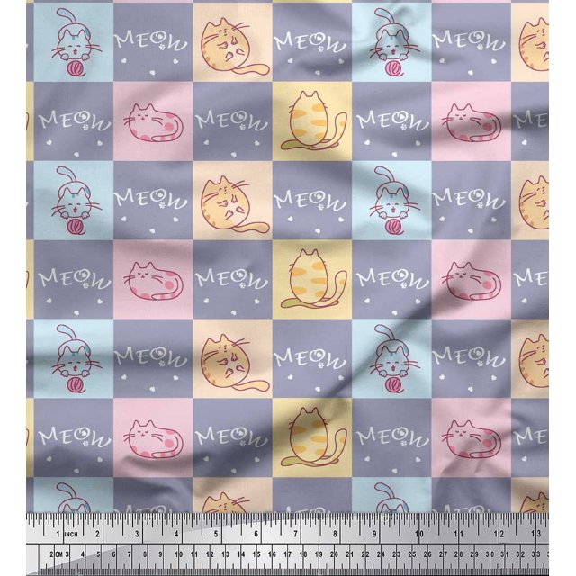 Soimoi Gray Viscose Chiffon Fabric Text & Cat Animal Print Sewing Fabric Yard 42 Inch Wide