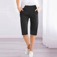 thumbnail image 2 of Timegard Womens Shorts Cotton Linen Elastic Waist Solid Color Summer Knee Length Trousers with Pockets, 2 of 5