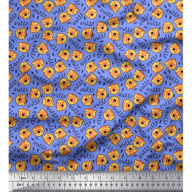 Soimoi Rayon Fabric Text & Tiger Face Cartoon Fabric Prints by Yard 56 Inch Wide