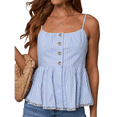 thumbnail image 1 of Women's Striped Sleeveless Peplum Top Ruffle Hem Ruched Bust Camisole Blue M, 1 of 7
