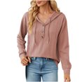thumbnail image 1 of Yuyuzo Womens Fall Sweatshirts Drawstring V Neck Buttons Long Sleeve Textured Knit Pullover Tops, 1 of 7