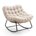 thumbnail image 5 of Indoor Outdoor Patio Rocking Glider Chair – 450 lbs Capacity – Weather-Resistant Rattan, UV-Proof Cushion & soft Toy Fleece Upholstery – Sturdy Rubber Wood & Reinforced Steel Frame, 5 of 5