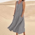 thumbnail image 2 of Pompotops Robe Longue d'Été Décontractée pour Femme Sans Manches en Coton et Lin, Couleur Unie, 2 of 8