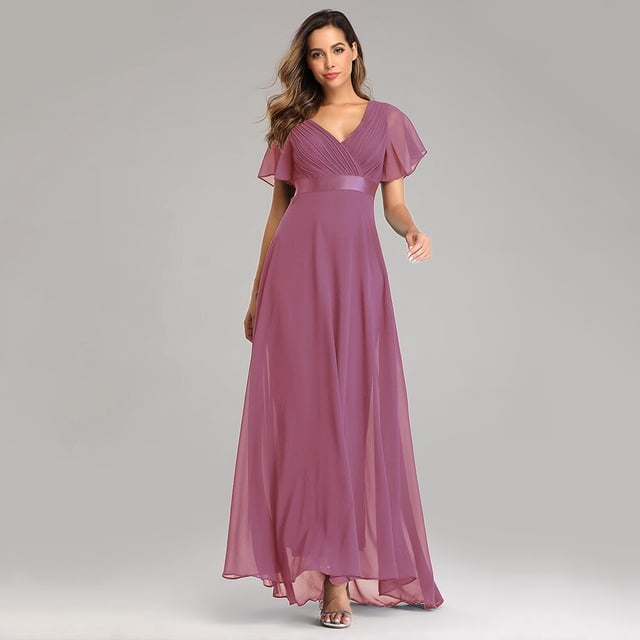 Robes de Soirée Élégantes à Col en V à Volants en Mousseline Robe de Soirée Formelle Robe Vestidos de Fiesta Robe pour Fête de Mariage