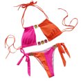 thumbnail image 1 of Jamicy Womens Bathing Suits 2 Piece Hot Spring Wear Women's Color-Coded Halter Swimsuit Crystal Side Lace-Up Two-Piece Bikini, 1 of 4