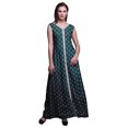 thumbnail image 1 of Bimba Feuilles Femmes Col en V Sans Manches Fente avant Décontractée Maxi Imprimée Robe Bohème-Grand, 1 of 5