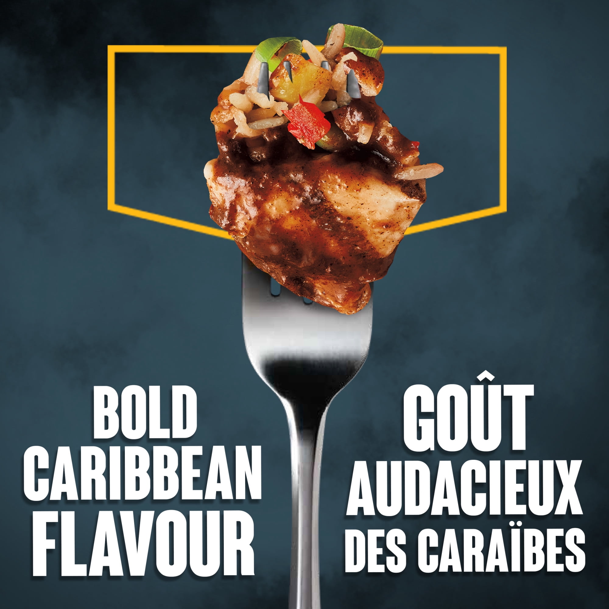 Poulet Fumé À La Jamaïcaine Sur Riz Avec Ananas Surgelé, Boîte Poulet Fumé À La Jamaïcaine Sur Riz Avec Ananas Surgelé, Boîte