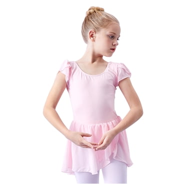 Liquidation d'Économies d'Été! PEZHADA Justaucorps de Ballet pour Filles, Robes pour Filles, Vêtements de Danse pour Bébés Filles et Enfants, Justaucorps d'Été à Manches Volantées, Vêtements d'Entraînement, Combinaison de Gymnastique une Pièce Rose 6-7 Ans