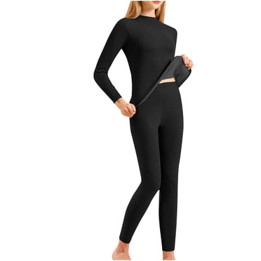 Wlynlyn Thermal Underwear Sets for Women Turtleneck Long Sleeve Lined Base Layer Undershirts Bottom Soft Pjs Sets Homewear M-3XL