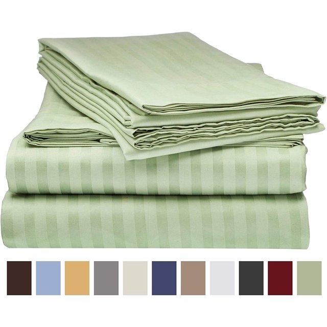 Deluxe Striped 1800 Prestige Soft and Comfortable Bed Sheets Set, Full Sage