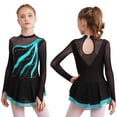 thumbnail image 1 of TiaoBug Robe de Patinage Artistique en Maille Élégante pour Filles avec Strass Manches Longues Tutu de Danse Ballet Vert Lac 8, 1 of 7