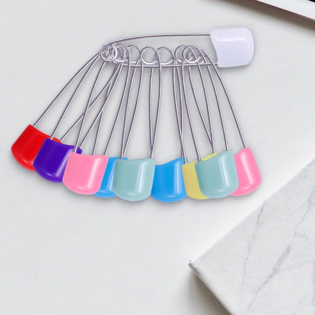 Colorful Large Safety Pins Stainless Steel & Plastic | 5.3cm Locking Head | 10 Pack | Durable Sewing, Craft Accessories, Pendant Use, Stable Fastening | Portable Multiscenario Supplies