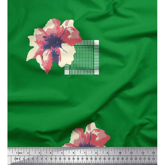 Soimoi Cotton Poplin Fabric Square & Floral Artistic Decor Fabric Printed Yard 56 Inch Wide