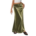 thumbnail image 1 of Kvture Ladies Fashion Women Solid Color Elastic Waist Drawstring Long Skirt Green XXL, 1 of 6