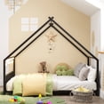 thumbnail image 2 of GUNAITO Full Size House Bed with Safety Rails & Decorable Roof, Black, 2 of 7