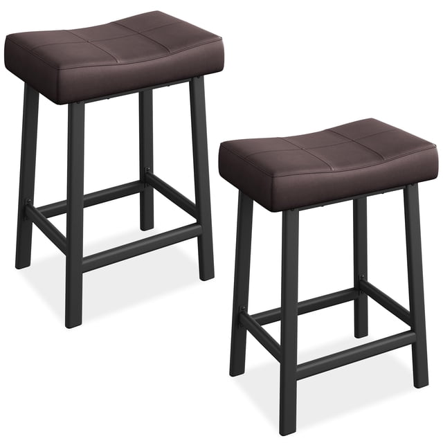 Tabourets de Bar Yiwa, Ensemble de 2 Chaises de Bar avec Sièges en Selle Rembourrés en PU, Tabourets de Cuisine, Tabouret Moderne Sans Dossier de 24 Pouces Hauteur Comptoir pour Îlot de Cuisine Bar
