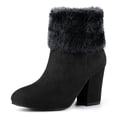 thumbnail image 3 of Unique Bargains Bottines à Talon Bloc en Fausse Fourrure à Bout Rond pour Femmes, 3 of 7