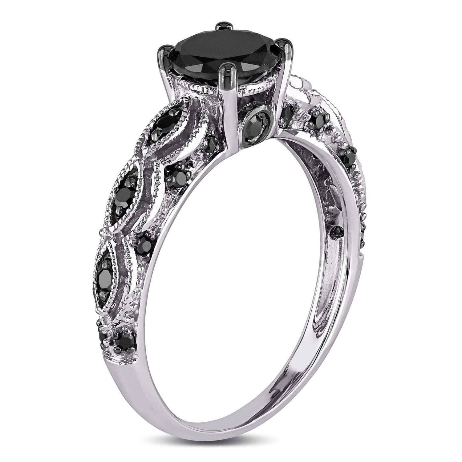 Bague de fiançailles Miabella avec diamants noirs 1,25 ct poids total en or blanc 10 k