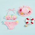 thumbnail image 4 of Infant Girls Swimsuits Tie-Up Tank Tops Ruffles Shorts Sun Hat Bikini Split Swimwear Set, 4 of 7