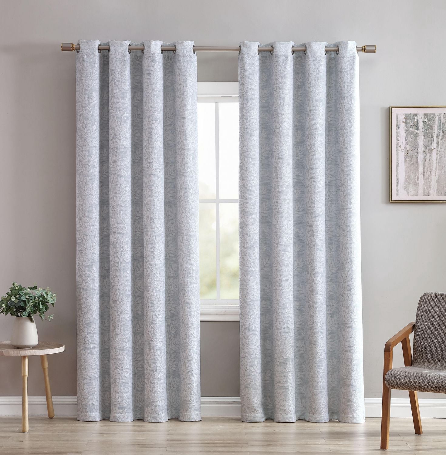Jacquard Leaf Blackout Grommet Single Window Panel