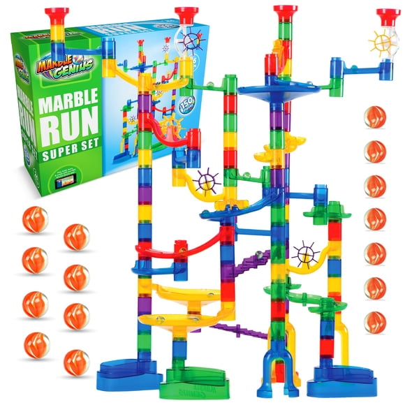 Marble Genius Marble Run - 150 Complete Pieces Maze Track Easter Toys for Adults, Teens, Toddlers & Kids Aged 4-8 Years Old, (85 Translucent Marbulous Pieces + 65 Glass-