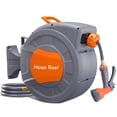 thumbnail image 1 of Bingirl Garden Hose Reel, 1/2 in x 65 ft Wall Mounted Retractable Water Hose Reel with 9 Function Sprayer Nozzle, Any Length Lock, Swivel Bracket, Rewind and Return System, 1 of 7