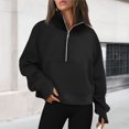 thumbnail image 1 of Stand Collar Fall Clothes Half Zip Women Solid Color Daily Outfit (Coffee XL), 1 of 6