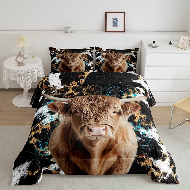 Erosebridal Farmhouse Cow Comforter Sets Queen Size, Rustic Animals Comforters & Duvets, Cheetah Leopard Decor, Breathable