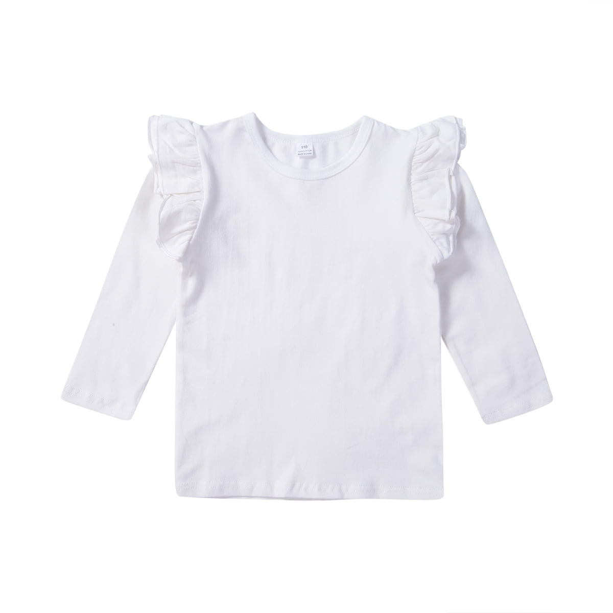 Gupgi Baby Girl Long Sleeve Solid Color Ruffle Top for Autumn and Spring