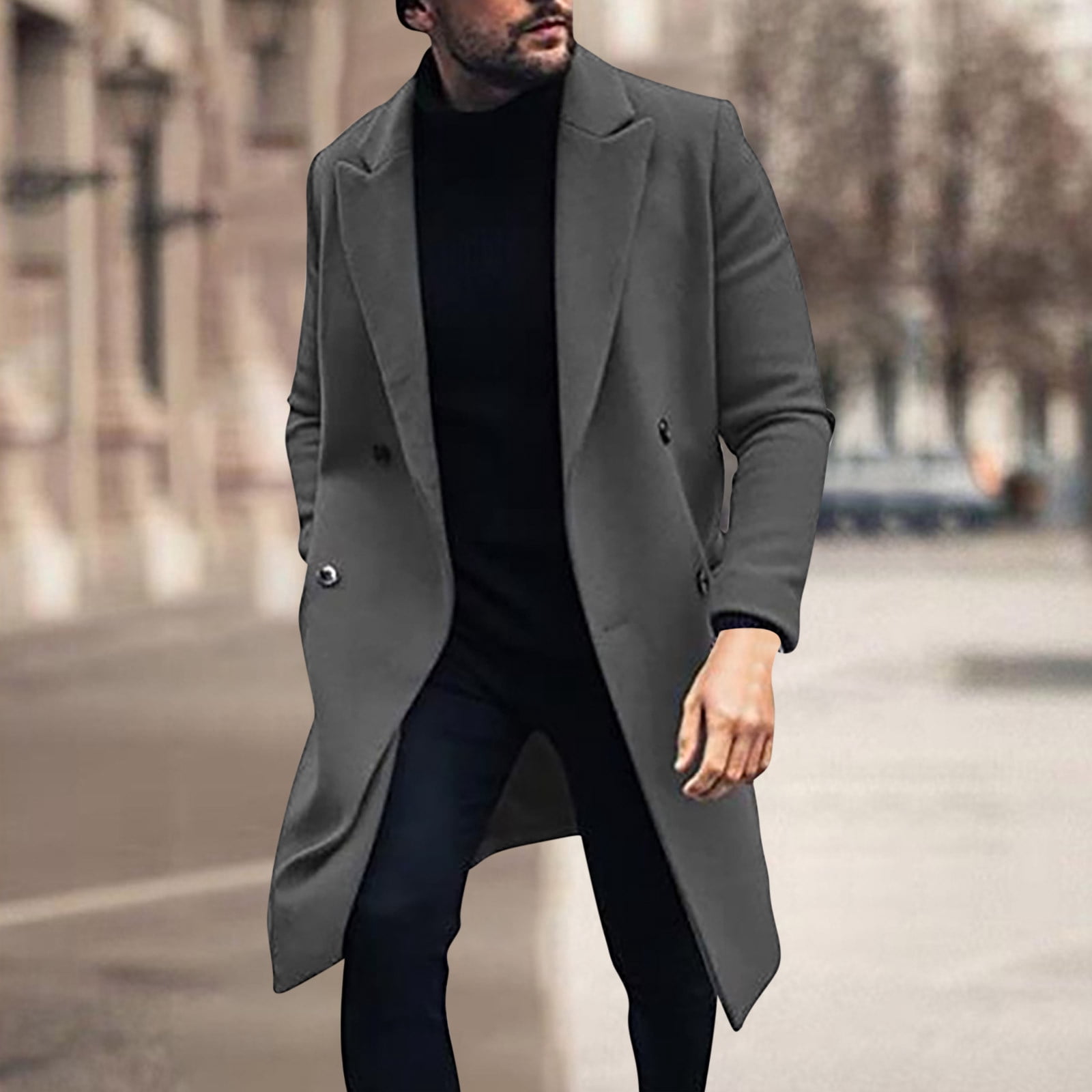 RKSTN Jackets for Men Wool Trench Coat Mens Casual Solid Loose