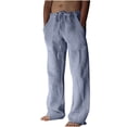 thumbnail image 2 of TIMIFIS Mens Casual Beach Pants Loose Elastic Waist Drawstring Straight Legs Summer Solid Color Cotton and Linen Pants with Pockets - Spring/Summer, 2 of 7