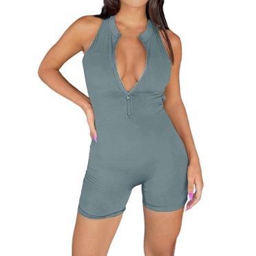 HBFAGFB Combinaison Femme Douceur Ajustée Sans Manches à Fermeture Éclair Été Bleu Clair Taille TG